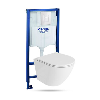 Vorwandelement Solido + Wand WC Sofi One Weiß + Glänzend Weiß Knopf Komplettset
