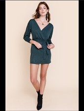 Francesca's Mi Ami Open Back Wrap Green L Sweater Dress Size Large
