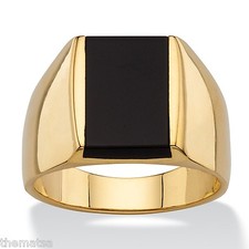 14K GOLD EMERALD CUT BLACK ONYX MENS GOLD PLATED RING 8 9 10 11 12 13 14 15 16