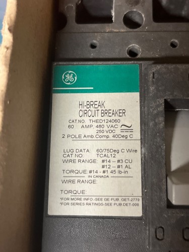 GE molded case circuit breaker catalog number THED124060 - Picture 3 of 3