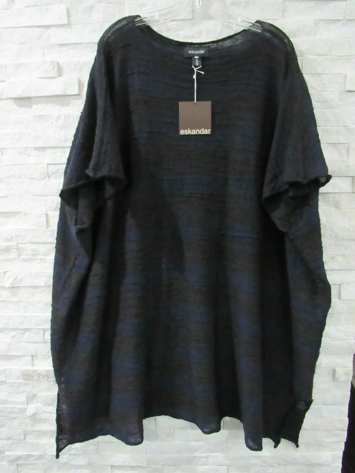 NUEVO CON ETIQUETAS ESKANDAR Suéter Nylon Lana Merino Mohair Azul Marino Textural Largo OS 72"" B 2X 3X Foto 4 de 4