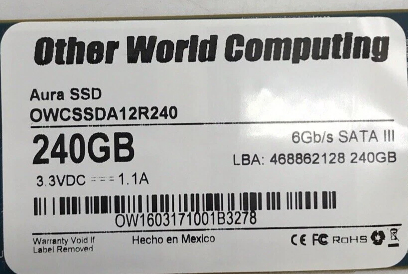 OWC Aura 240GB SSD Flash Storage SSDA12R240 OWCSSDA12R240 - Image 3 of 3