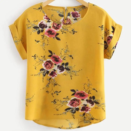 Summer Fashion Floral Print Blouse Pullover Ladies O-Neck Tee Tops Female... - Foto 19 di 25