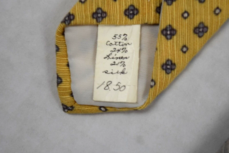 Corbata de Colección Oscar de la Renta Años 60 Amarillo Gris Ombre Algodón Línea Seda 56" x 3" Foto 4 de 4