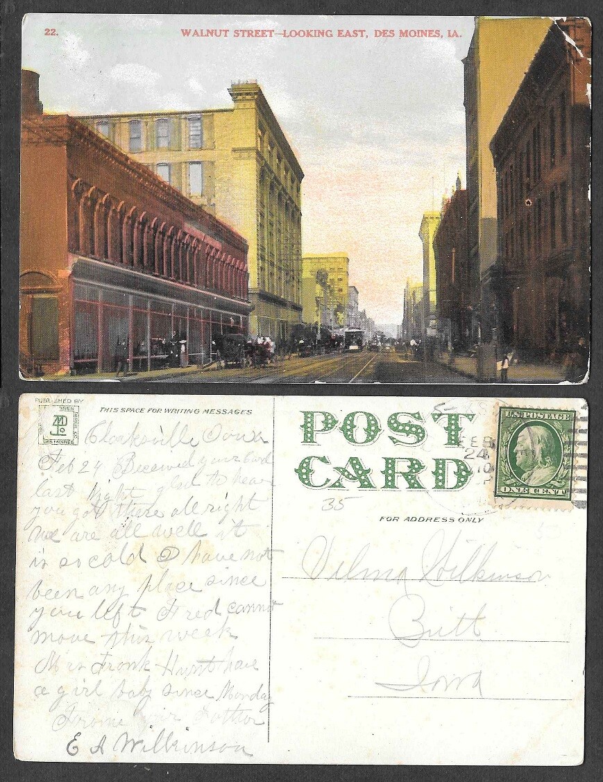 1910 Iowa Postcard Des Moines Walnut Street Scene Looking East eBay