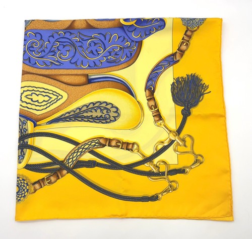 Auth Hermes Carré 90 Festival Yellow x Multicolor Silk Scarf W/Box BA050324 - Imagen 10 de 19