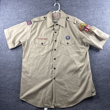 VINTAGE Boy Scouts Of America Shirt Mens XL Button Up Short Sleeve Uniform Patch