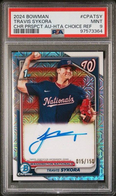 2024 Bowman Chrome Prospect Travis Sykora HTA Choice Refractor /150 PSA 9 Auto