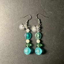 Teal Mermaid Shell Dangle Earrings Blue Green Sea Foam Whimsical Twee