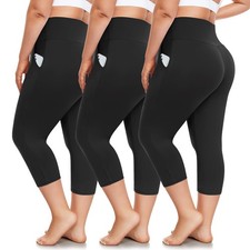 FULLSOFT Plus Size Capri Leggings 3 Pack Women  s Pockets High Waist Yoga 1X-4X