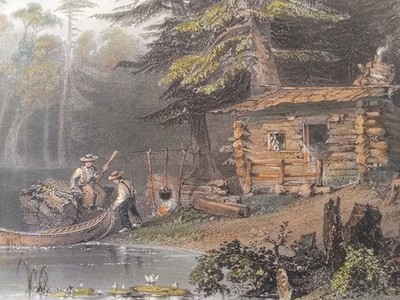 Gravur Ca. 1850. Ansicht Einer Hütte Am Chaudière-See Kanada Québec