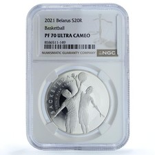 Belarus 20 roubles Basketball KM-723 Summer Sports PF 70 NGC silver coin 2021