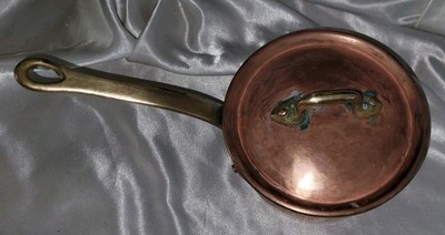 Antique Heavy Copper Pot Sauce Pan & Lid Brass Handles,  Unknown Maker