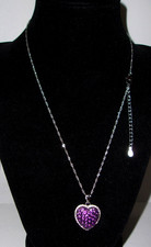 NEW RHODIUM OVER STERLING SILVER HEART SHAPED AMETHYST PENDANT WITH CHAIN