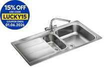 Image of Rangemaster Glendale Kitchen Sink 1.5 Bowl Stainless Steel Inset FREE Waste Kit