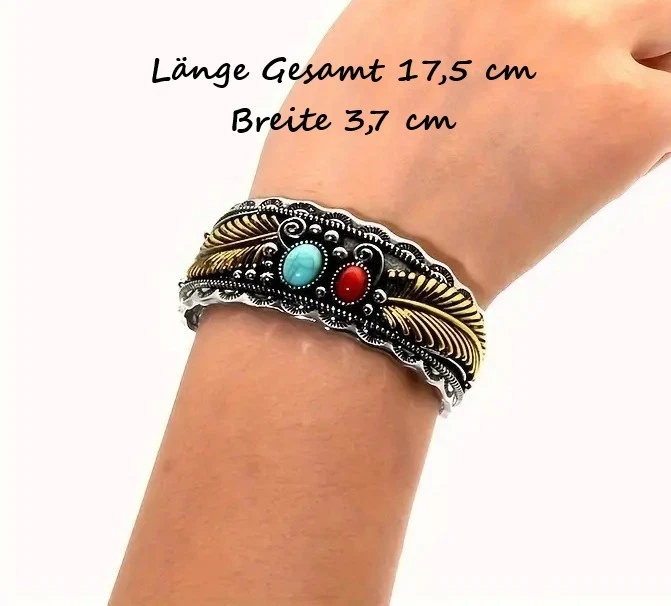 Armreif Feder Schmuck Boho Armband Indigener Western Style Türkis Bohemian - Bild 3 von 3