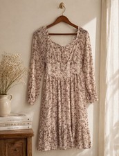 Celebrity Pink Cottagecore Floral Praire Dress Small Lace Trim Boho
