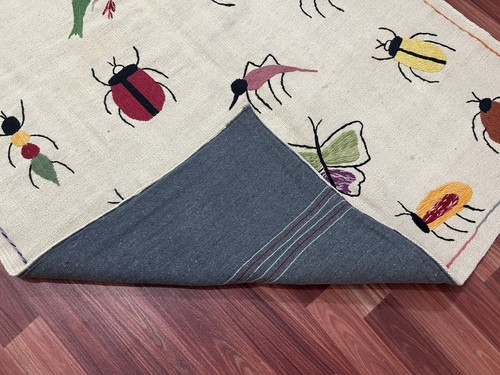 Bugs Design 3.7x 6 Ft Suzani Kilim Rug, Handwoven and Unique, Floral rug, Kitche - Picture 3 of 10