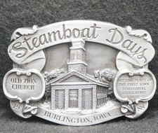 WL07104 NOS VINTAGE 1988 STEAMBOAT DAYS BURLINGTON, IOWA PEWTER BELT BUCKLE