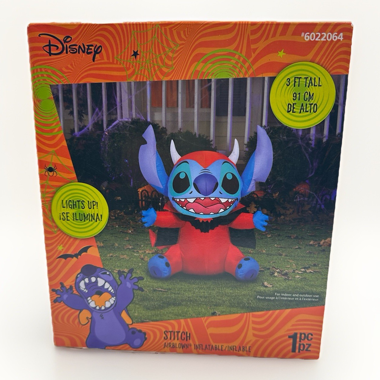 Lilo & Stitch Disney 3’ Iluminado Inflable, Disfraz Stitch In Devil, Gemmy, Nuevo