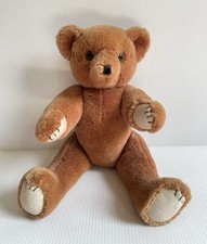 Vintage 18in Fully Jointed Wool Teddy Bear Stuffed Animal, Light Brown
