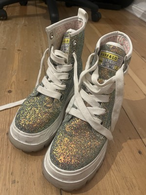 Buffalo Aspha vegan Schnürstiefel Glitzer Damen klobig Größe 39