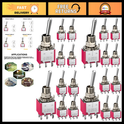 20PCS Mini Toggle Switch Set - SPDT On/Off/On, 3-6 Pin Terminals, 5A/125V, Car D