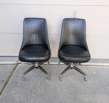 Vintage Set of 2 Chromcraft Mid Century Modern Atomic Swivel Vinyl Dining Chairs