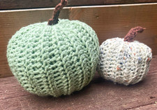 Sage Green Crochet Pumpkin Set of 2 Fall Autumn Farmhouse Rustic Harvest