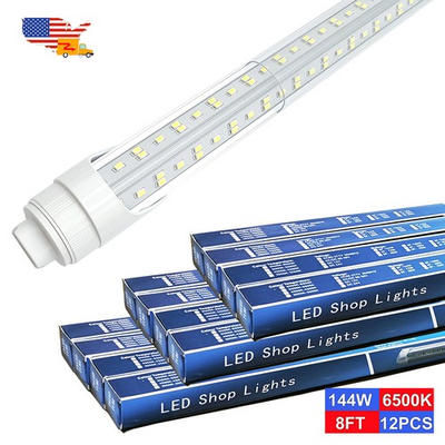 #ad 12 Pack 8#x27; Led 144W Double Pin Bulb Ballast Bypass Low RF 8Foot Led Shop Lights $219.84