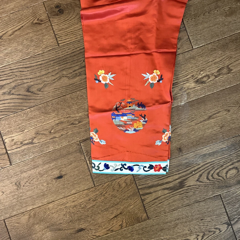 60's GoldB Red Hand Embroidered Silk Kimono children’s S/m unisex kimono/pants  - Image 4 of 4