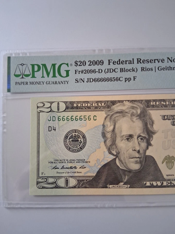 $20 2009 Near Solid Serial Number Federal Reserve Note Bill UNC67 #66666656 - Image 2 of 4