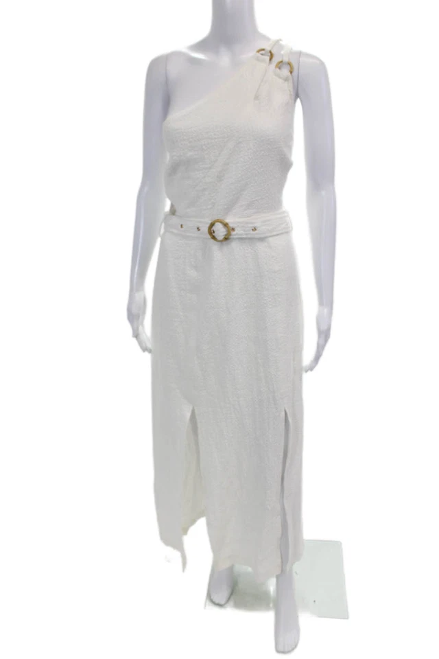 Maxi Vestido Suboo Para Mujer Un Hombro Sin Mangas Cinturón Doble Abertura Blanco Talla M Foto 2 de 4