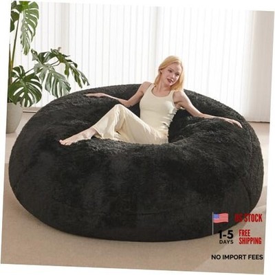 Bean Bag Cover (No Filler), Faux Fur Comfy Bean 5FT Charcoal Black (Cover Only)