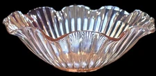 VTG Pink Depression Glass Serving/Fruit Bowl Ribbed Ruffled Edge 11" X 4"