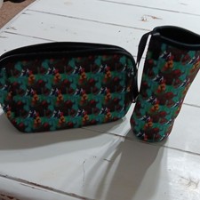 Pattern Makeup Bag Set w/ Brush Holder, Zipper Closure, Multicolor Black