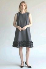 PRADA Feather Mini Dress Size Large Grey Rhinestone Buttons Wool Blend BNWT