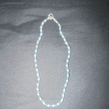 Beaded Necklace Blue Silver Glass Faceted Beads Toggle Closure