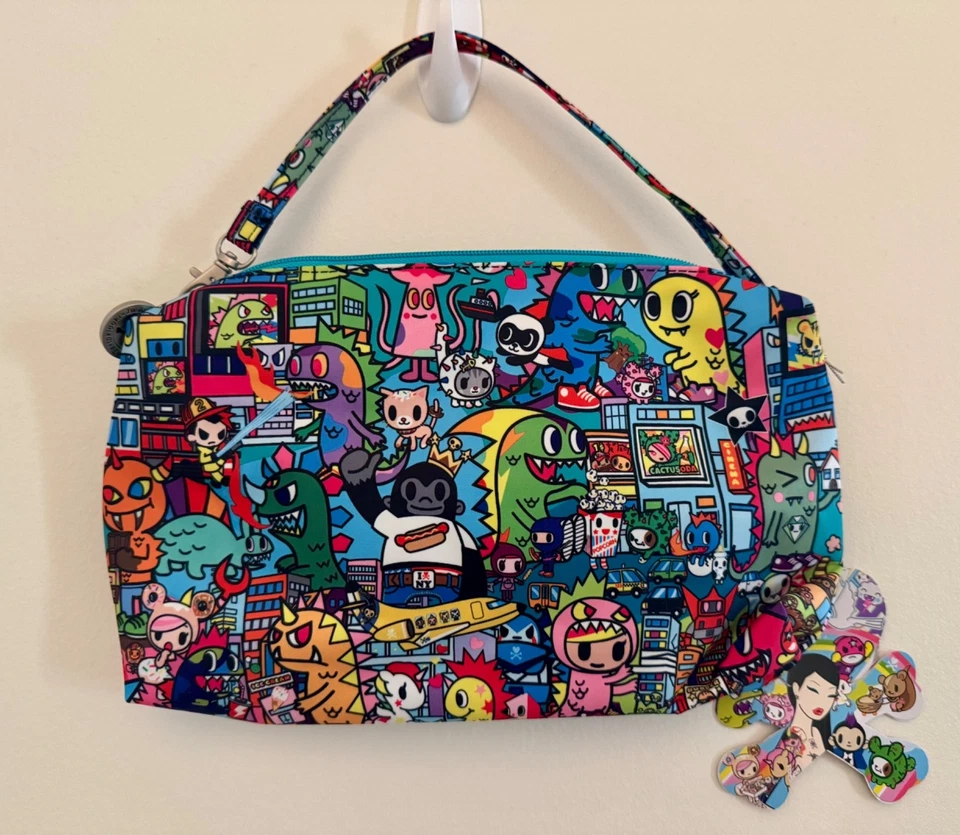 RARE NEW JuJuBe Tokidoki Kaiju City  Rare Pattern HTF Be Quick Bag Teal Blue  - Imagem 2 de 4