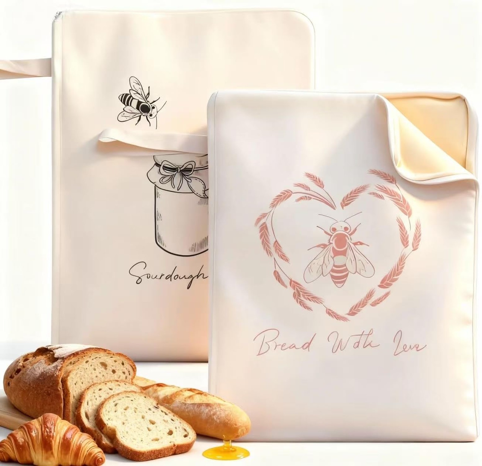 WiNDANCE Wide Zipper Access Beeswax Bread Bags for Homemade Bread - 2 Packs X...