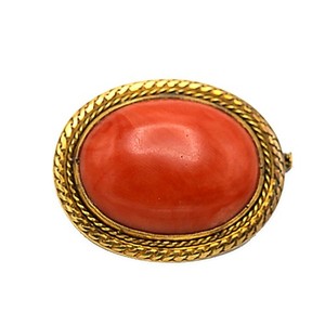 Authentic (4655) Large Antique Coral Brooch, Silver Gold Plated, 19th century Italy