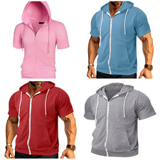 Summer Mens Zip up Hoodie Short Sleeve Thin Jacket Full Zip Sweatshirt Fashion
