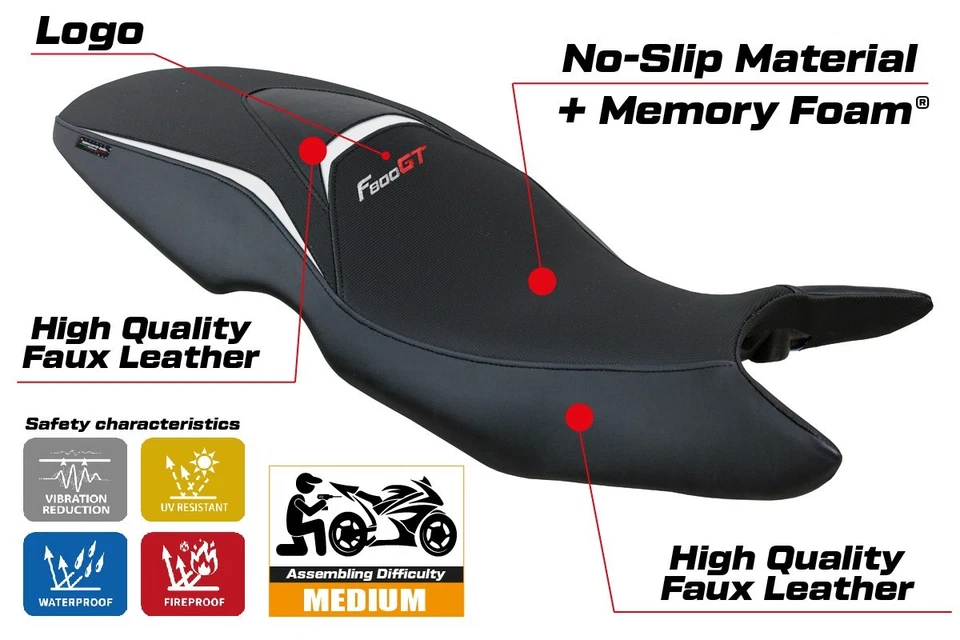 Cubierta de asiento BMW F800GT 2012 2013 2014 2015 2016 Tappezzeria Comfort blanco negro Foto 2 de 4