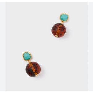Authentic Lizzie Fortunato Leopard Pia Earrings Teal Gold Plated Dangle