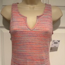 American Eagle Pink Space Dye Ribbed Tank Dress Notch Neck Small 7357-815