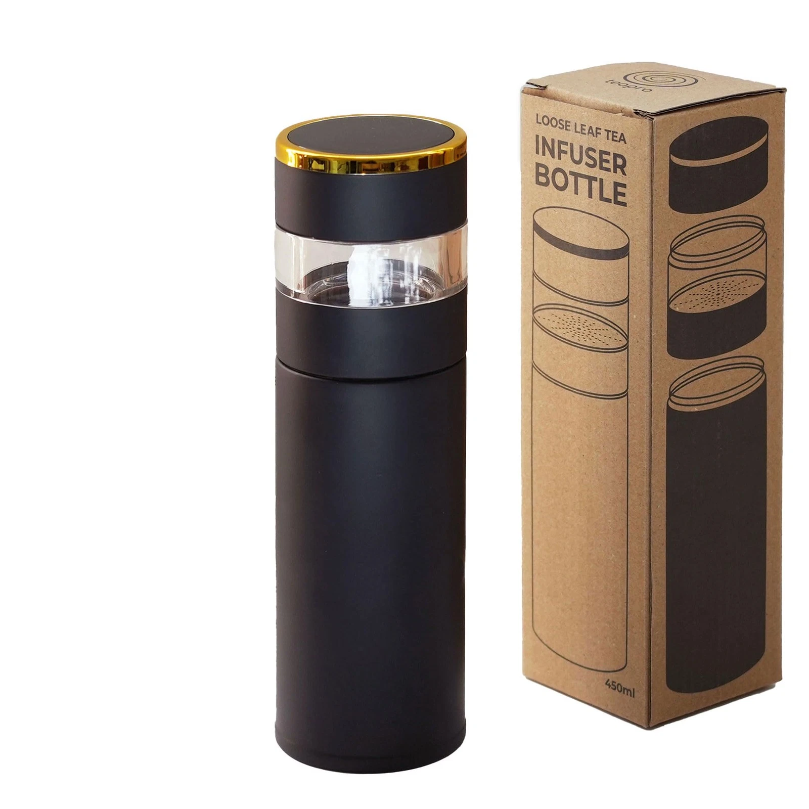 Loose Leaf Tea Infuser Bottle 450ml - Cold Brewed Tea Bottle with Tea Strainer, Tea Bottle...