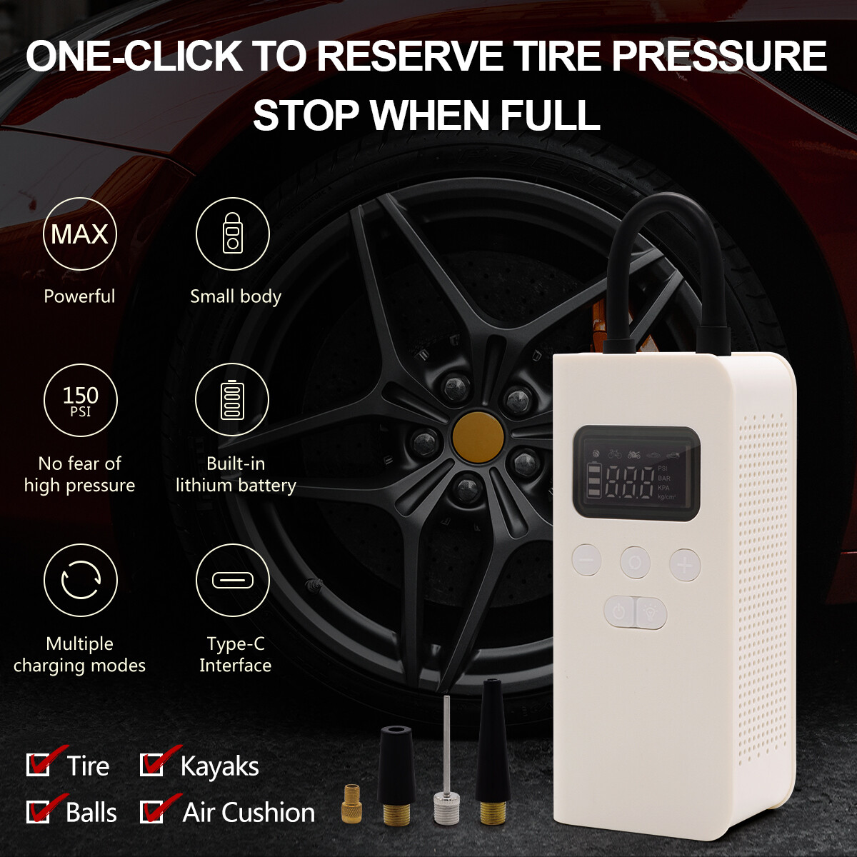 Cordless 12V Electric Car Tyre Inflator Pump Portable Tire Air