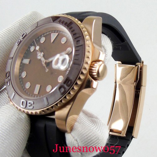 BLIGER 40mm Self Winding Men Watch Rose Gold Case MIYOTA Movement Rubber Strap - Picture 5 of 5
