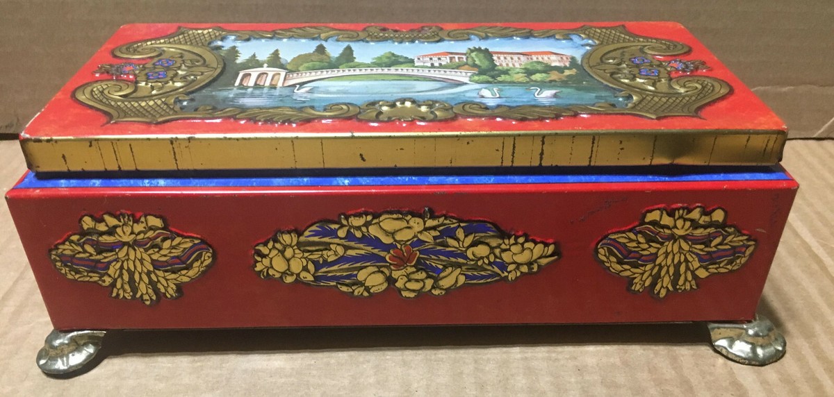 Fricke & Nacke Tin Box vintage footed embossed Western Germany