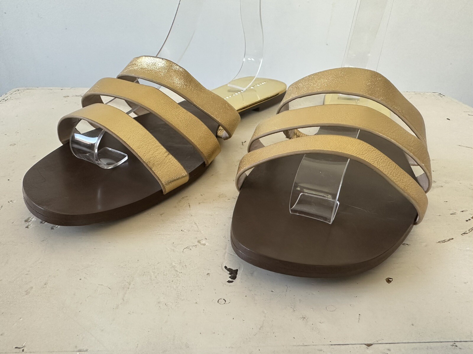 Zara Basic Collection Gold Brown Slides Women's S… - image 1